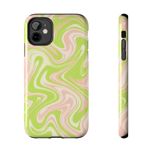 Pink & Green Stylish Tough Phone Case, Durable Protection, Gift for Friends, Colorful Marble Design