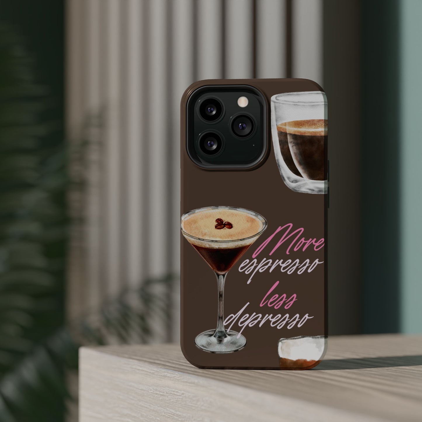 Coffee Quote MAGNETIC Tough Cases, More Espresso Less Depresso Cute Coffee Lover Gifts