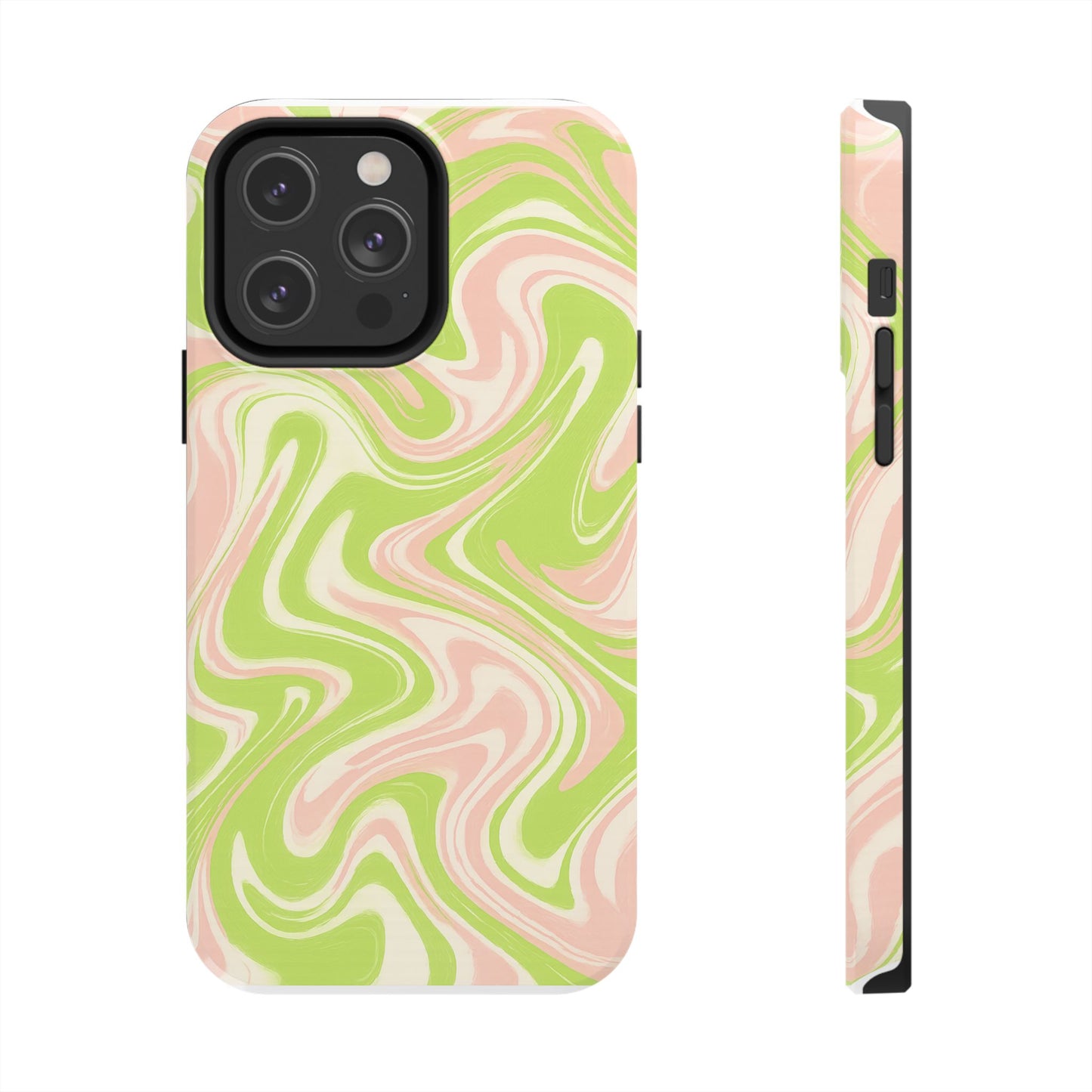 Pink & Green Stylish Tough Phone Case, Durable Protection, Gift for Friends, Colorful Marble Design