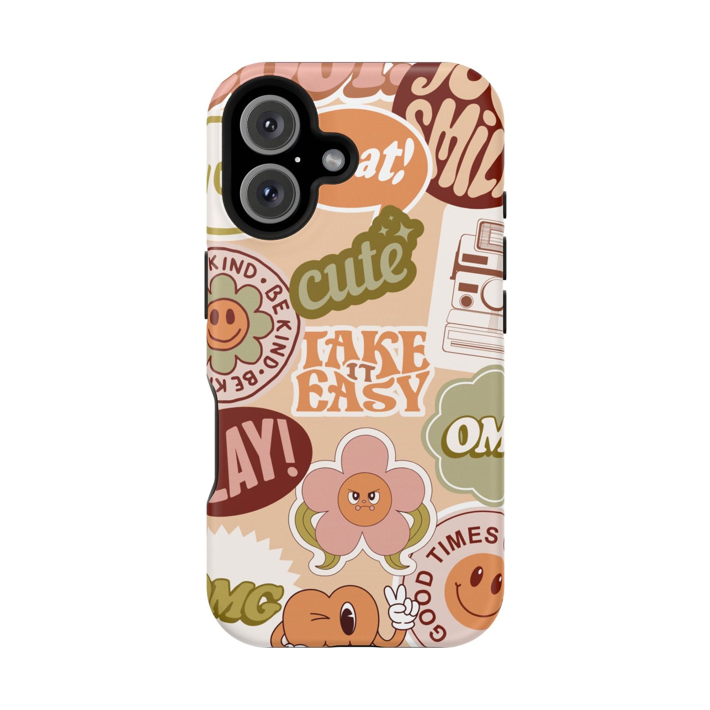 Cute Retro, Positive Affirmation Sticker Phone Case, Funky Phone Cover, Vibrant Design, Ideal Gift for Teens