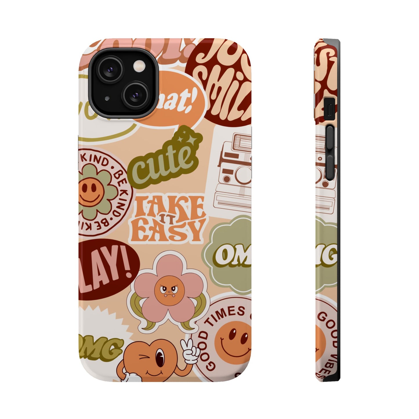 Cute Retro, Positive Affirmation Sticker Phone Case, Funky Phone Cover, Vibrant Design, Ideal Gift for Teens