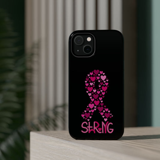 Pink Ribbon Magnetic Phone Case - Strong Heart Design, Cancer Awareness, Gift for Supporters for IPhone