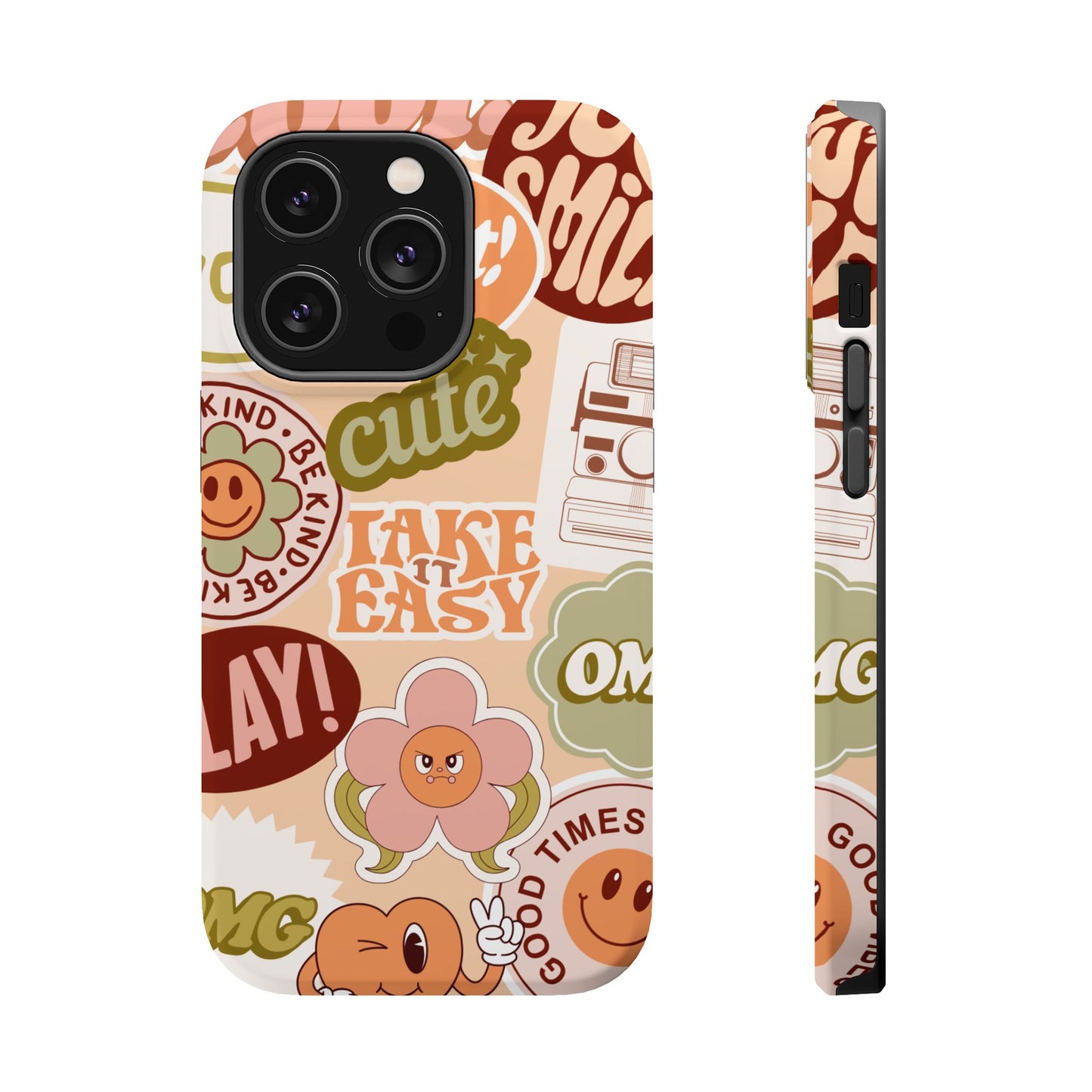 Cute Retro, Positive Affirmation Sticker Phone Case, Funky Phone Cover, Vibrant Design, Ideal Gift for Teens