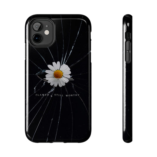 Flawed But Still Worthy Phone Case - Tough Cases, Inspirational Gift, Floral Design, Self-Love