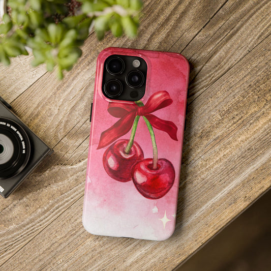 Red Watercolor Cherry and Bow Phone Case