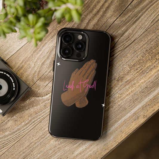 Phone Cases - 'Look at God' Praying Hands Religious Design Tough Case for iPhone