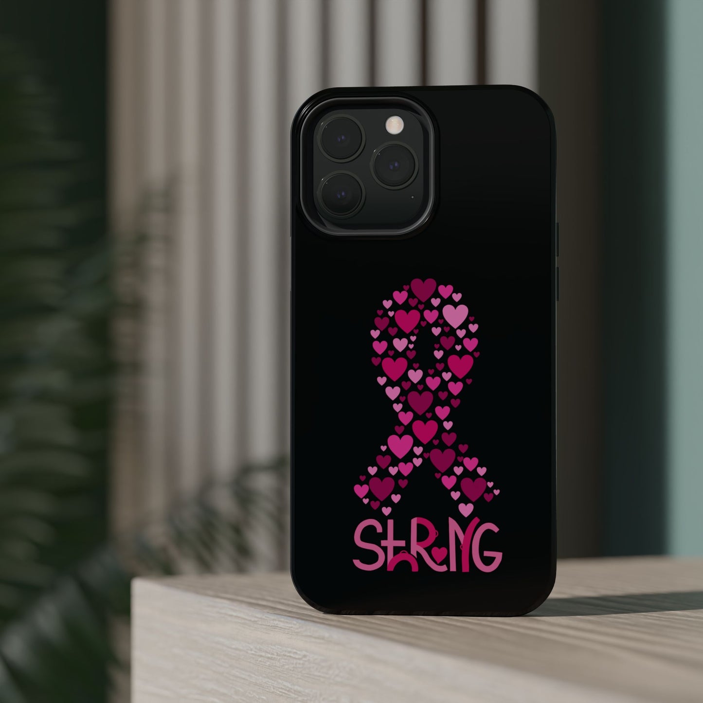 Pink Ribbon Magnetic Phone Case - Strong Heart Design, Cancer Awareness, Gift for Supporters for IPhone