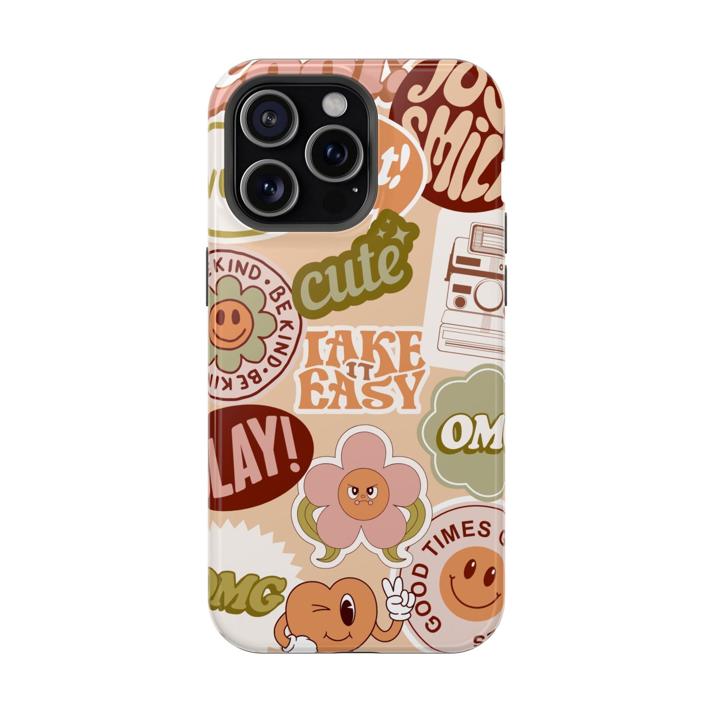 Cute Retro, Positive Affirmation Sticker Phone Case, Funky Phone Cover, Vibrant Design, Ideal Gift for Teens