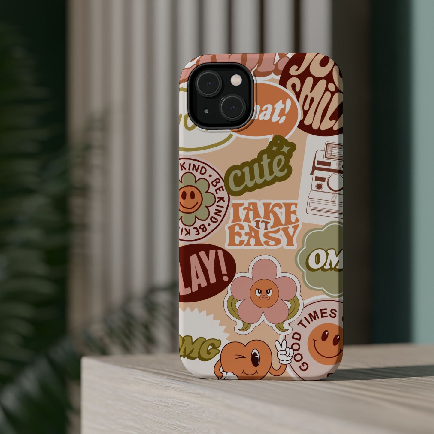 Cute Retro, Positive Affirmation Sticker Phone Case, Funky Phone Cover, Vibrant Design, Ideal Gift for Teens