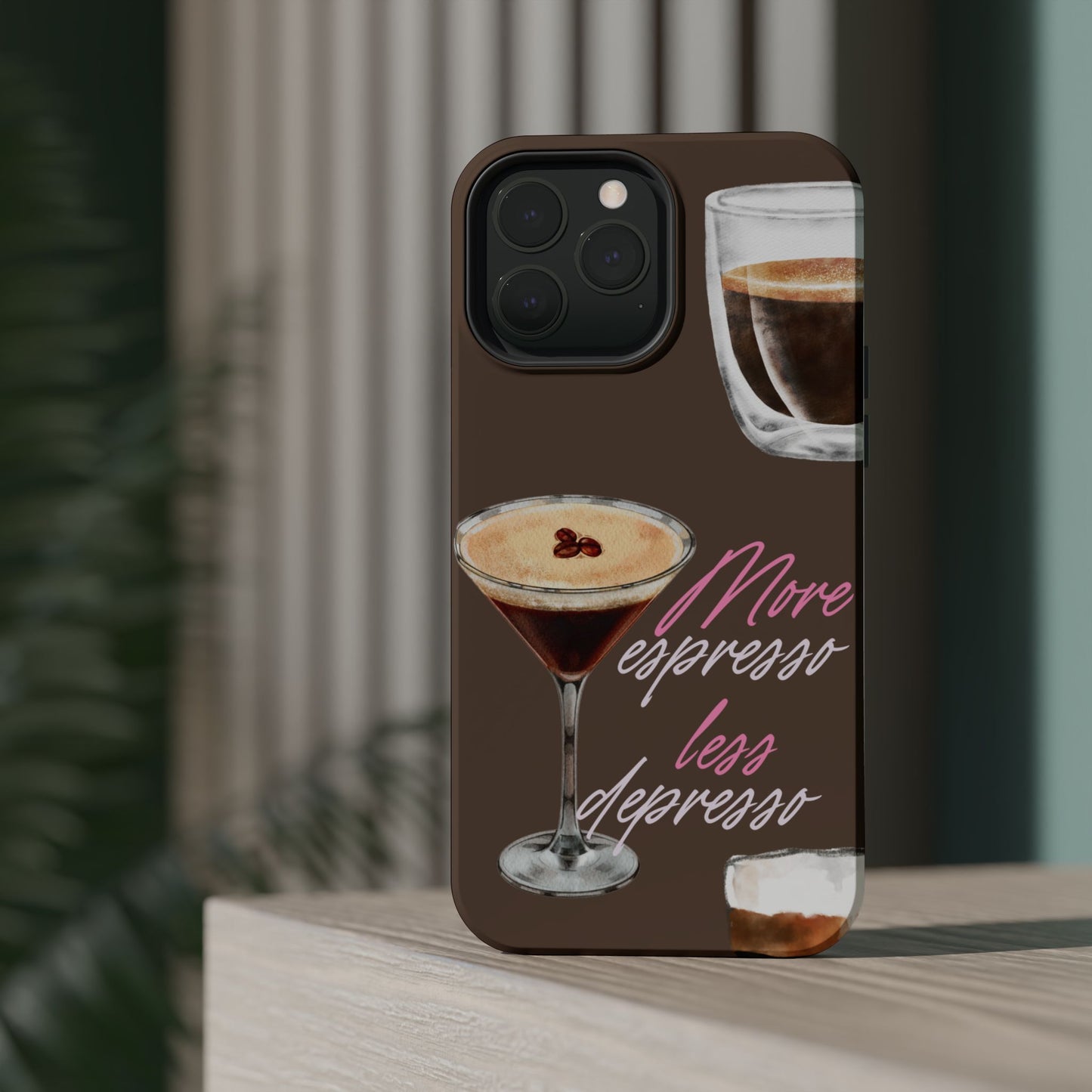 Coffee Quote MAGNETIC Tough Cases, More Espresso Less Depresso Cute Coffee Lover Gifts