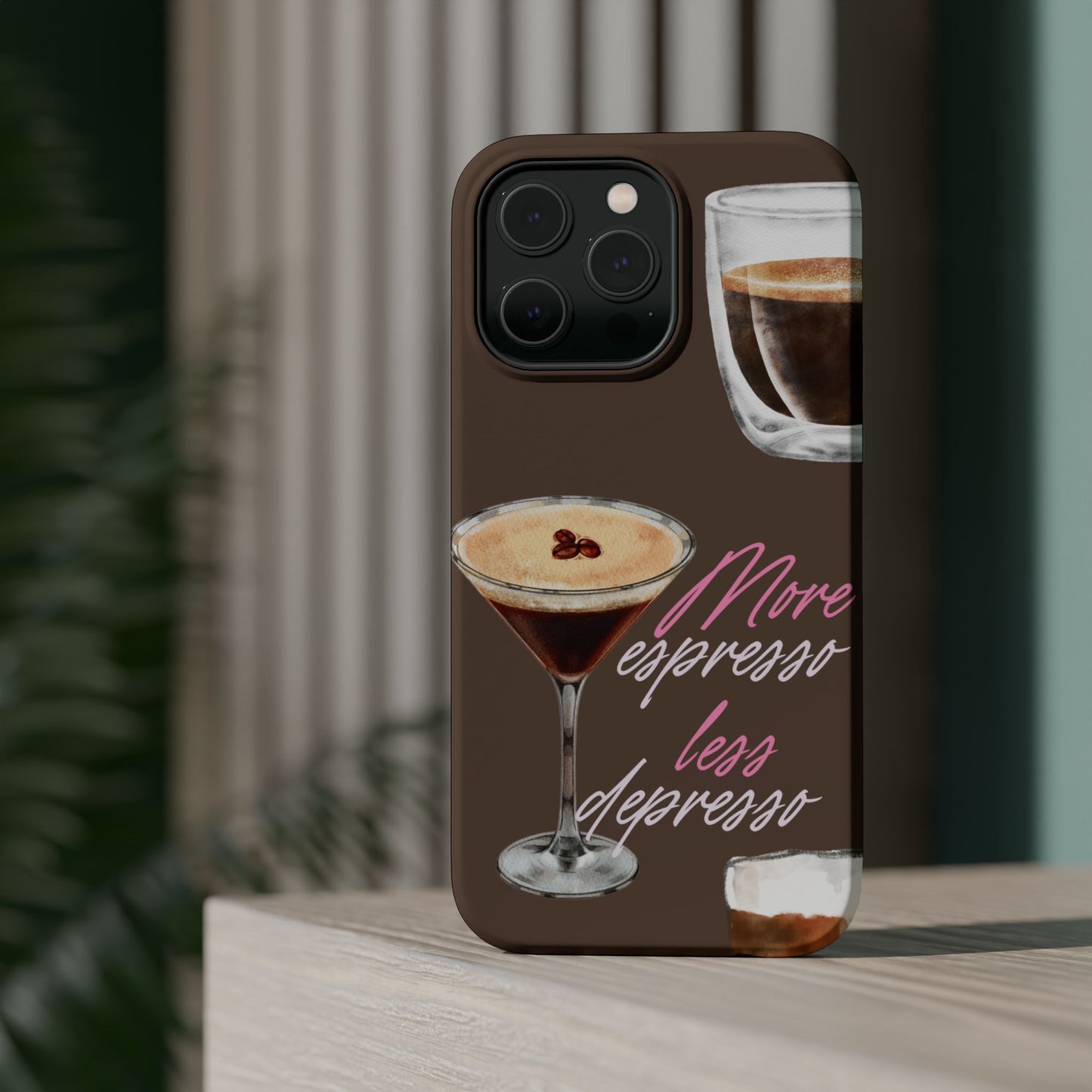 Coffee Quote MAGNETIC Tough Cases, More Espresso Less Depresso Cute Coffee Lover Gifts