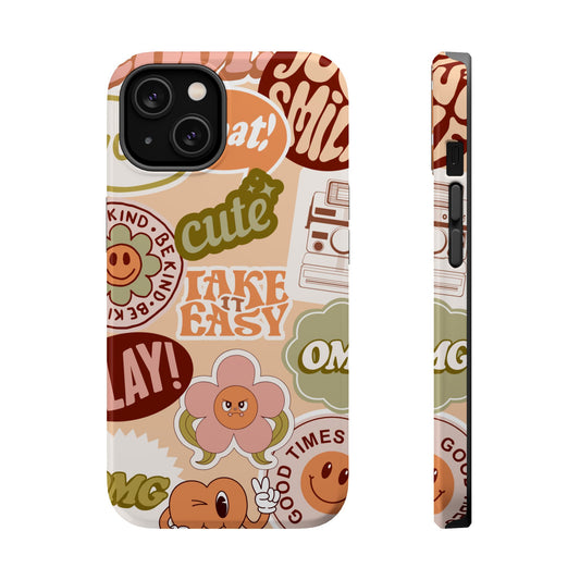Cute Retro, Positive Affirmation Sticker Phone Case, Funky Phone Cover, Vibrant Design, Ideal Gift for Teens