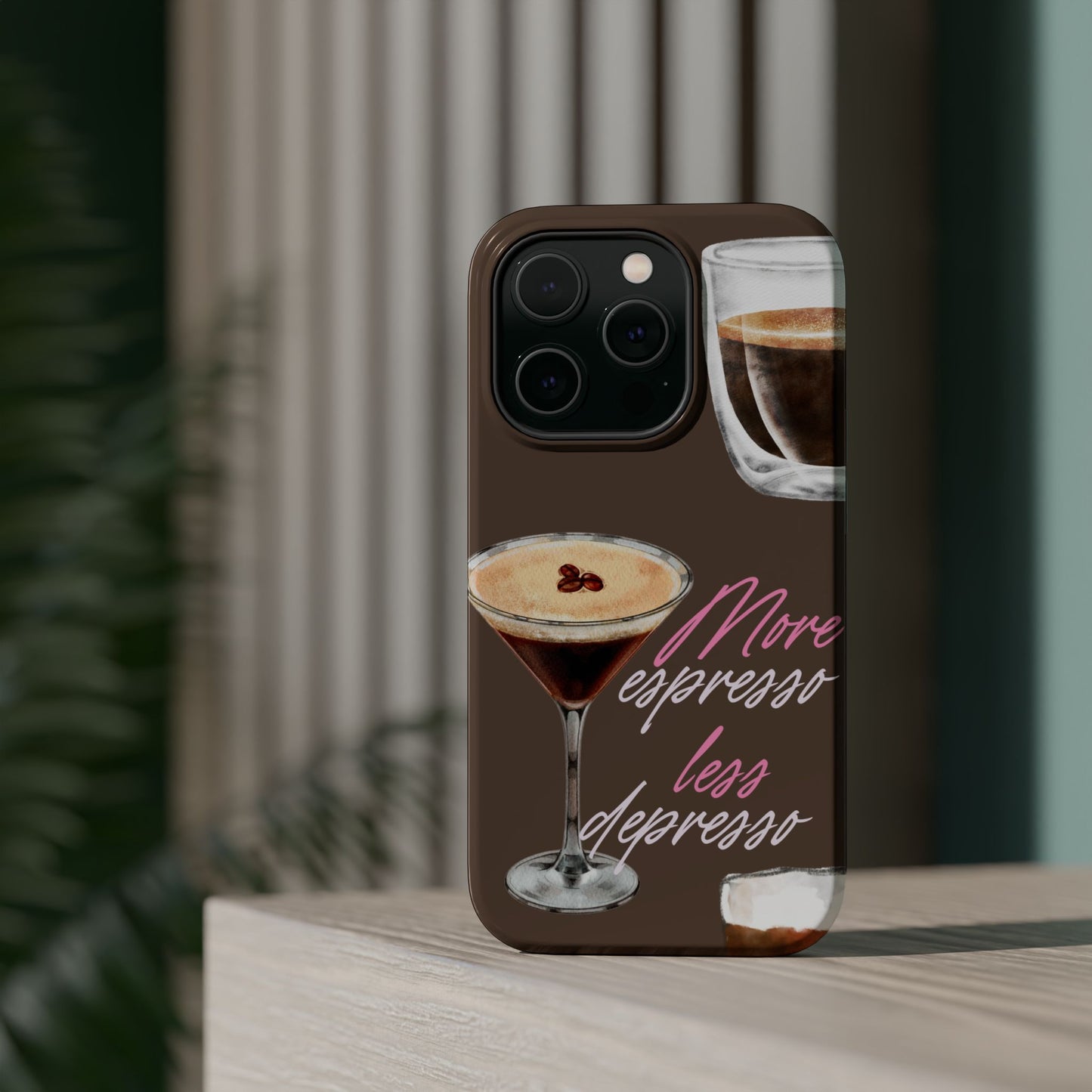 Coffee Quote MAGNETIC Tough Cases, More Espresso Less Depresso Cute Coffee Lover Gifts
