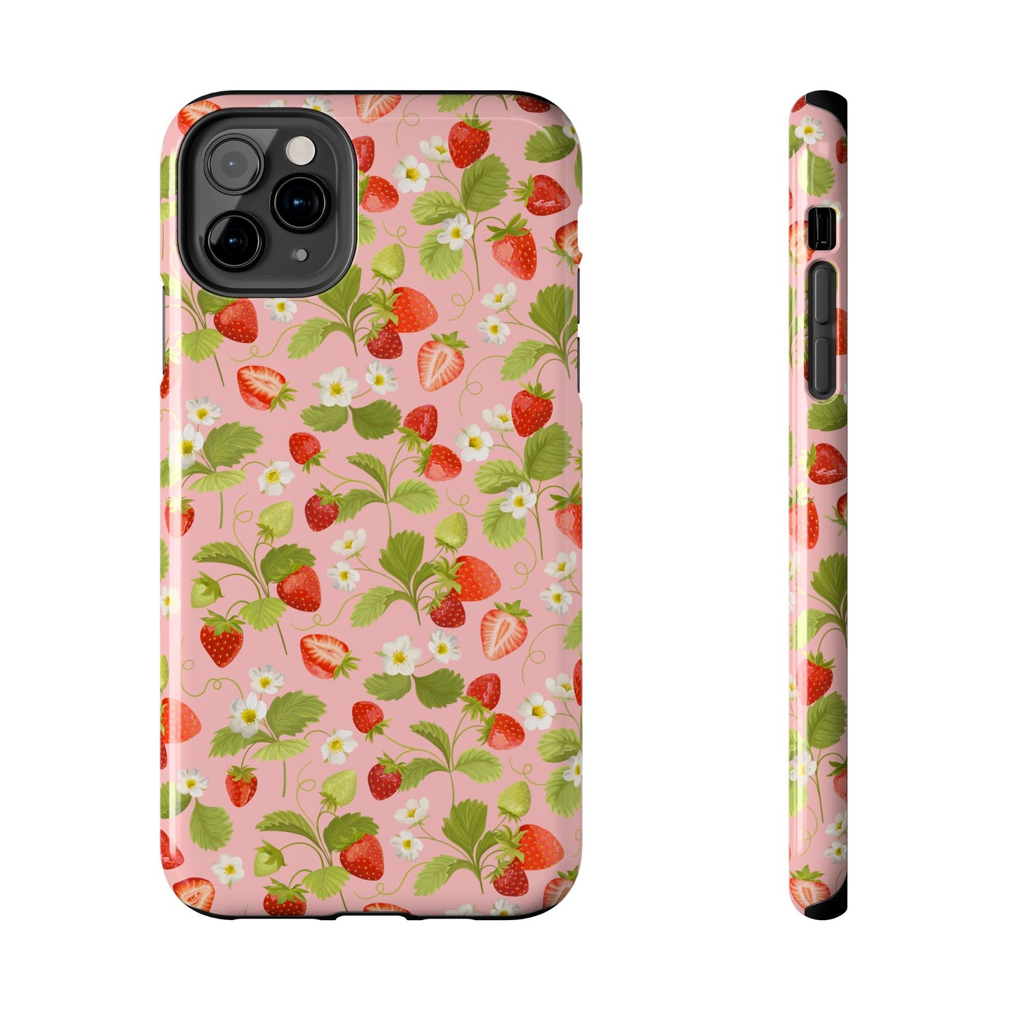 Strawberry Floral Tough Phone Case, Cute Phone Cover, Nature Lovers Gift, Summer Vibe, Durable Phone Protector, Trendy Tech Accessory