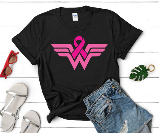 Pink Ribbon Wonder Woman Breast Cancer Awareness Unisex Cotton Tee