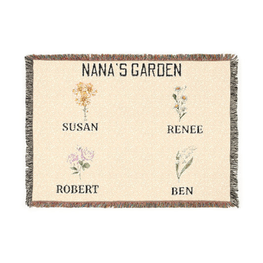 Nana's, Mom, Grandma's, or GlamMa's Garden Mother's Day Blanket Gift (Personalized/Customized) for 4 kids